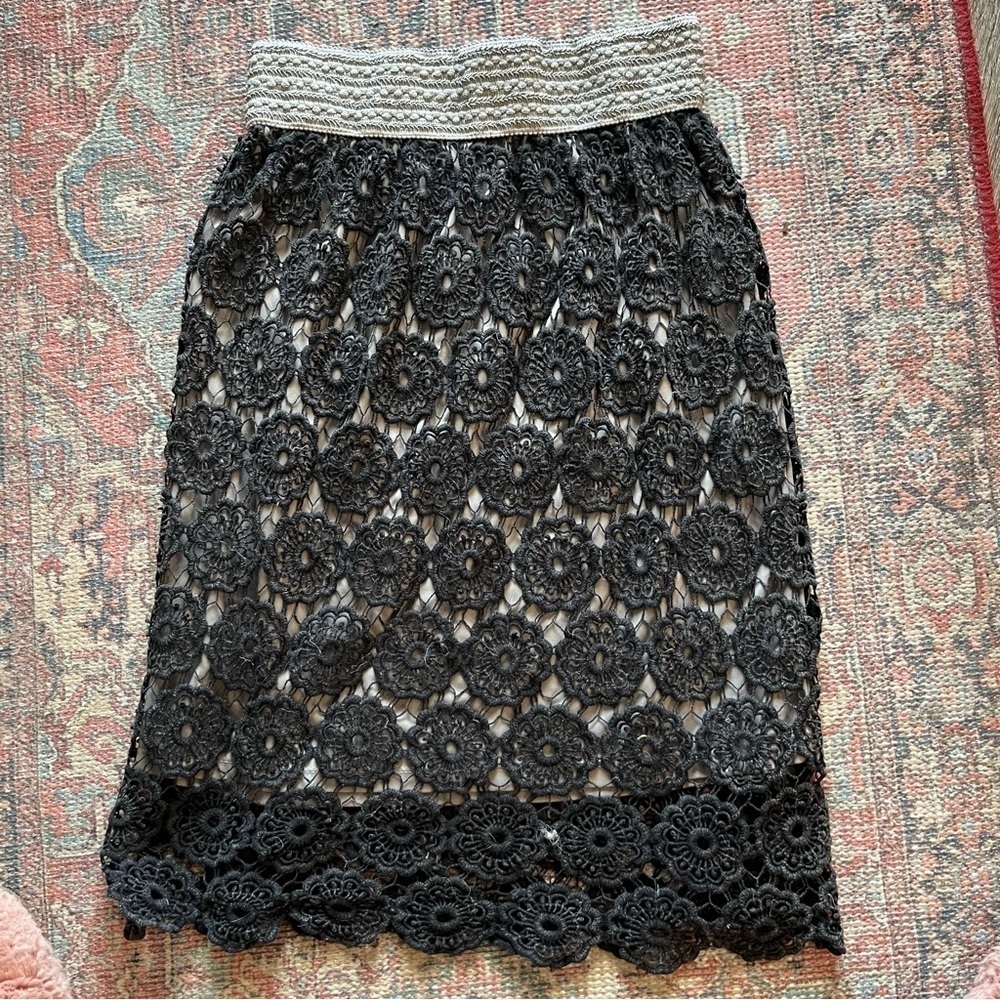 Lapis Black & Gray Crochet Lace Skirt Small - Picture 2 of 10